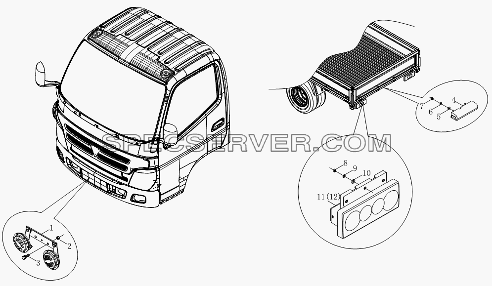 Сигнальное устройство 1S10493673001 12V, осветительная арматура задней обшивки 1SB1803720101 12V для BJ1039, BJ1049 (Aumark III) (список запасных частей)