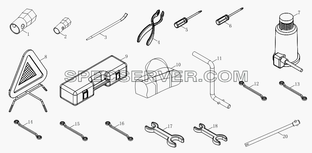 Бортовой инструмент и гарнитуры 1S10393910107, 1S10493910101 для BJ1039, BJ1049 (Aumark III) (список запасных частей)
