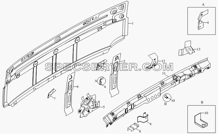 1SB2005000102 Корпус кузова (сварочный комплект передней панели) для BJ1041, BJ1069 (Ollin) (список запасных частей)