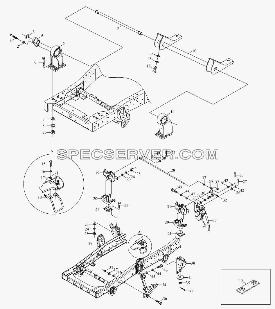 1SB1805020101 Механизм поворачивания и запирания кузова для BJ1041, BJ1069 (Ollin) (список запасных частей)