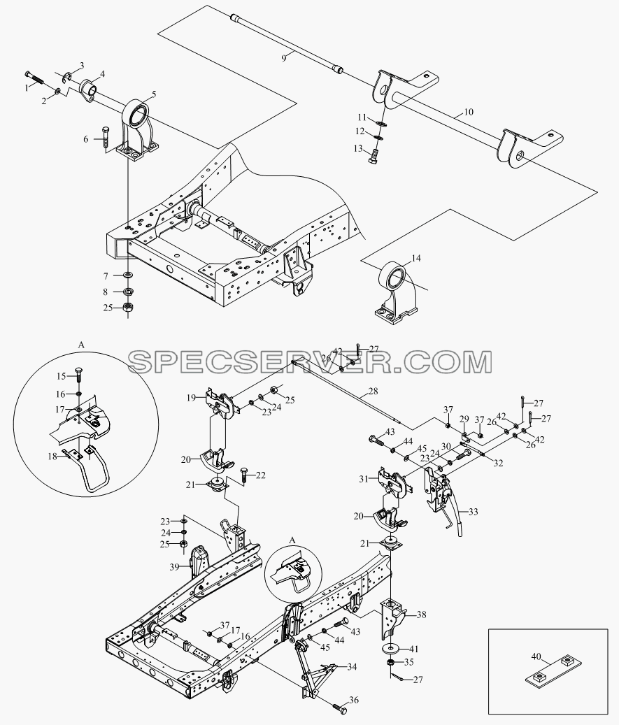 1SB1805020102 Механизм поворачивания и запирания кузова для BJ1041, BJ1069 (Ollin) (список запасных частей)