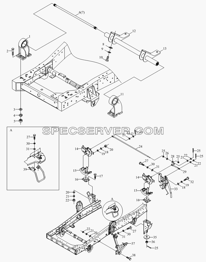 1SB2005020102 Механизм поворачивания и запирания кузова для BJ1041, BJ1069 (Ollin) (список запасных частей)