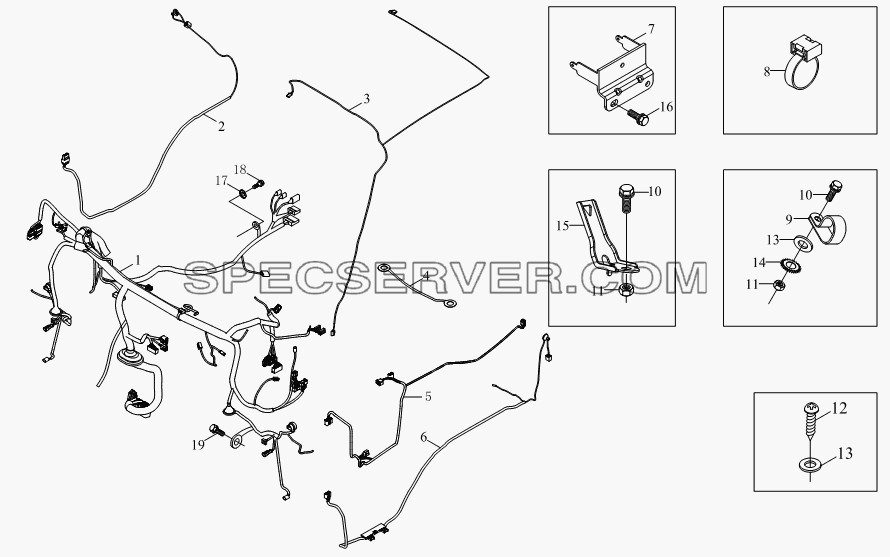 1SB1803740176, 1SB1803740184 Жгут кузова для BJ1041, BJ1069 (Ollin) (список запасных частей)