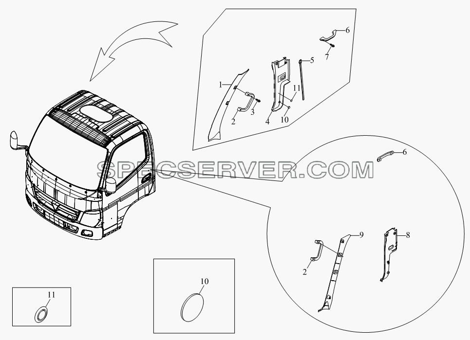 1SB1805410107 Агрегат боковой панели для BJ1041, BJ1069 (Ollin) (список запасных частей)
