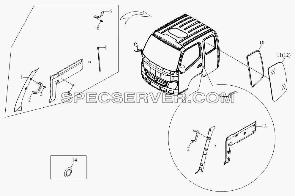 1SB1805410108 Агрегат боковой панели для BJ1041, BJ1069 (Ollin) (список запасных частей)