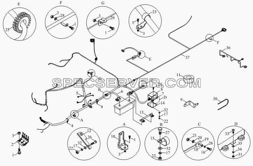 1S10413623002, 1S10413623003 Жгут шасси для BJ1041, BJ1069 (Ollin) (список запасных частей)