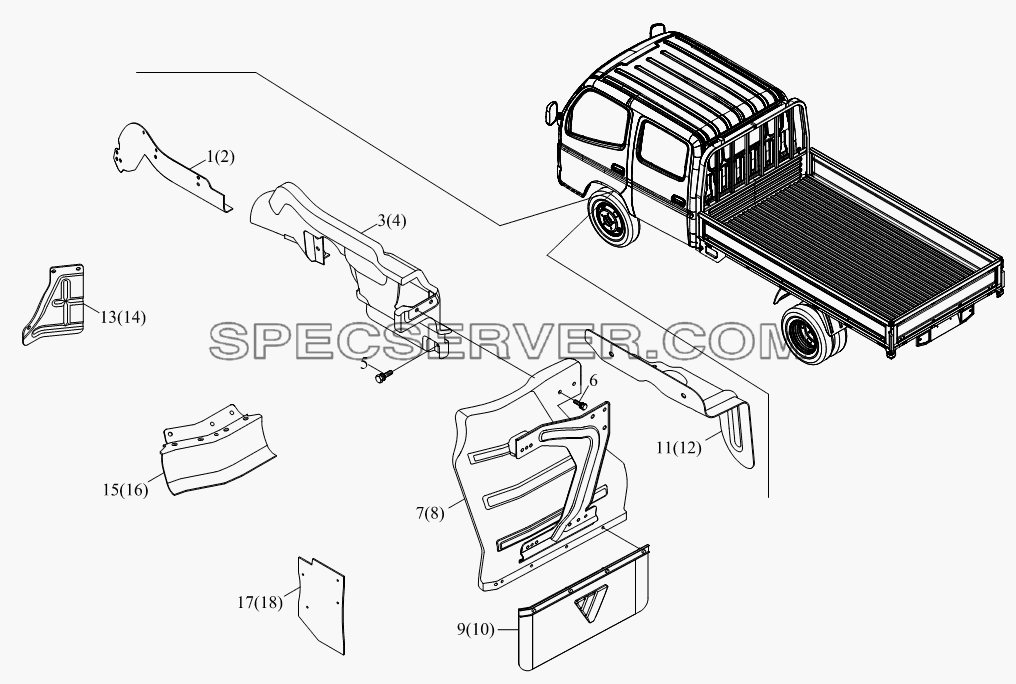 1SB1808430123 Брызговик колеса для BJ1041, BJ1069 (Ollin) (список запасных частей)