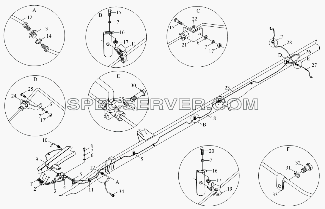 1S10593560101 Тормозная магистраль (шасси) для BJ1041, BJ1069 (Ollin) (список запасных частей)