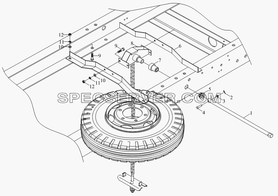 1S10663150000 Держатель запасного колеса для BJ1041, BJ1069 (Ollin) (список запасных частей)