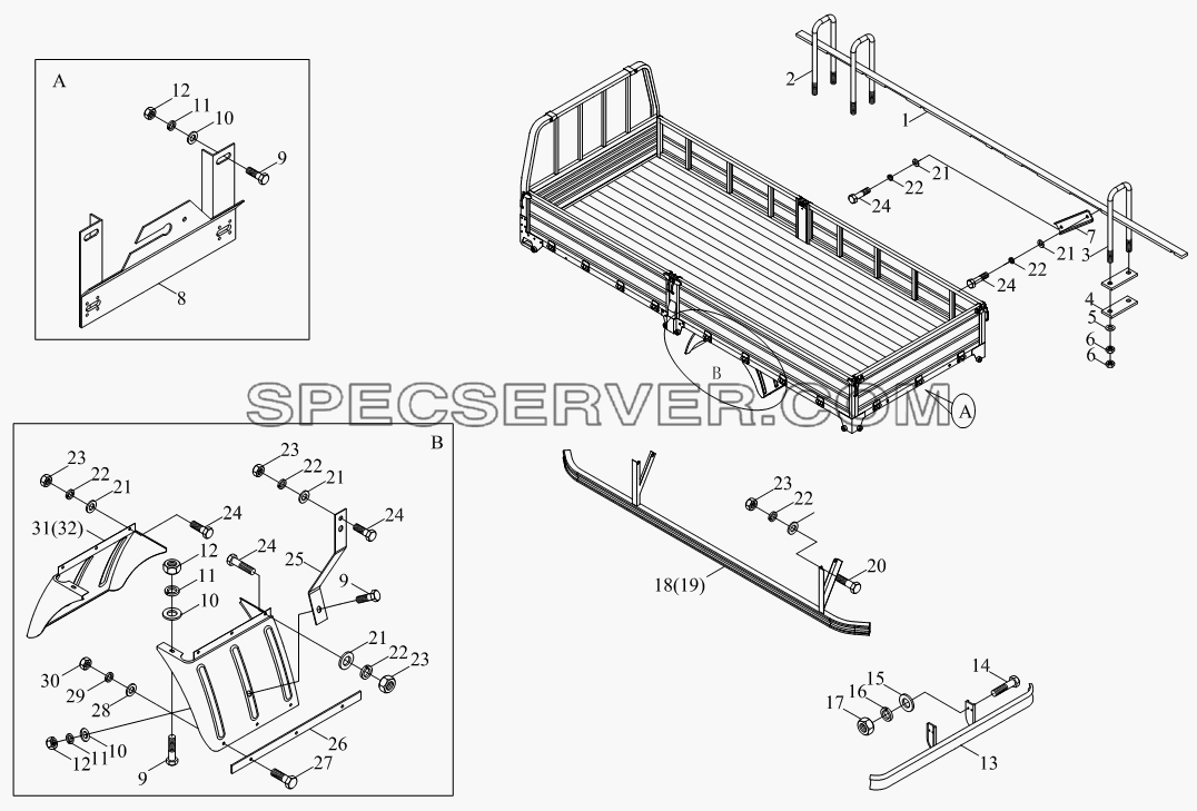 1SB2008590105 Агрегат для монтажа кузова-фургона для BJ1041, BJ1069 (Ollin) (список запасных частей)
