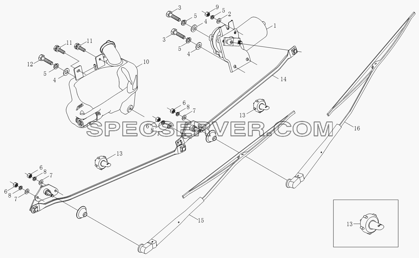 1SB2005250105 Дворник и омыватель для BJ1051, BJ1061 (Aumark) (список запасных частей)