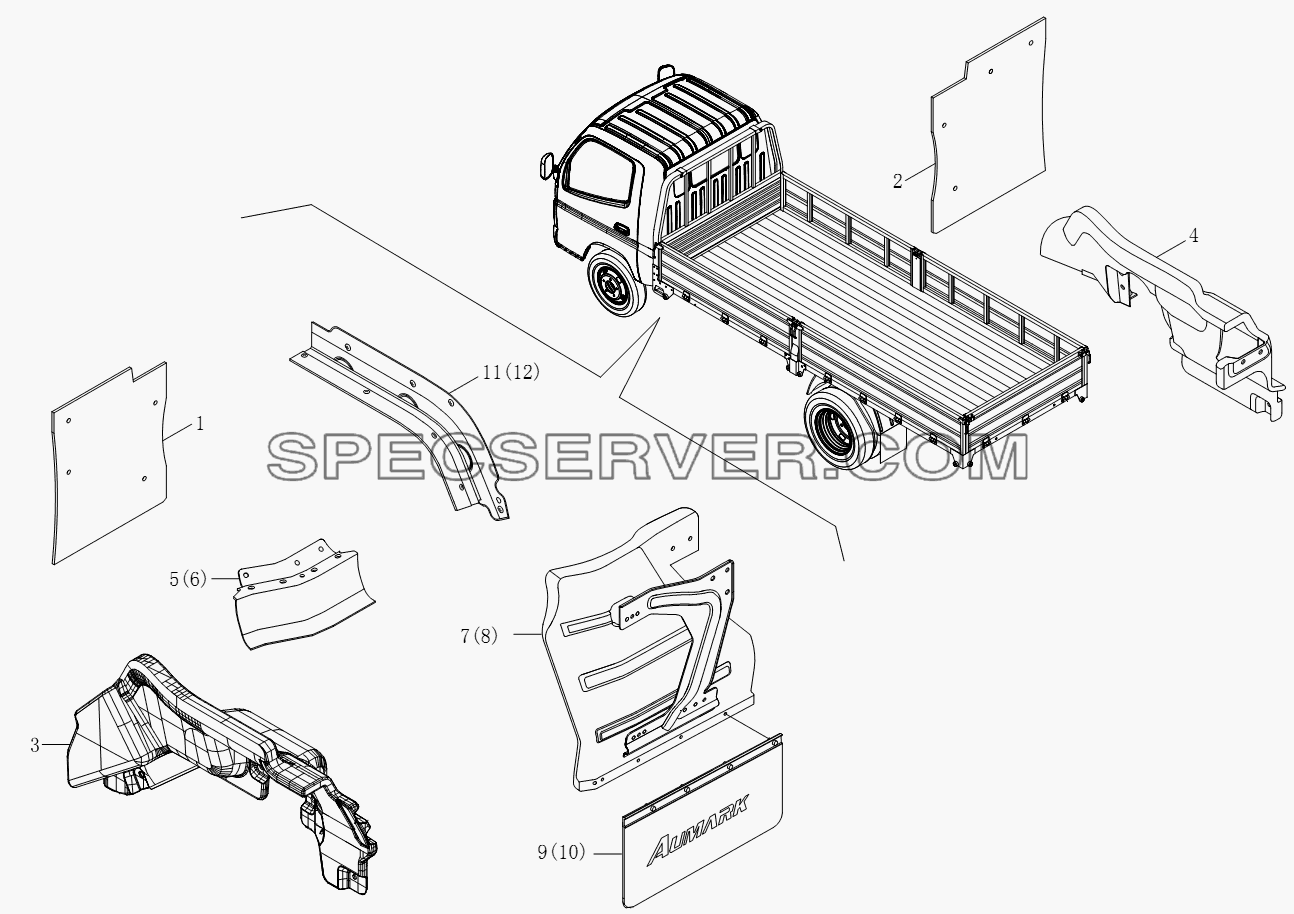 1SB2008430207 Брызговики колеса для BJ1051, BJ1061 (Aumark) (список запасных частей)
