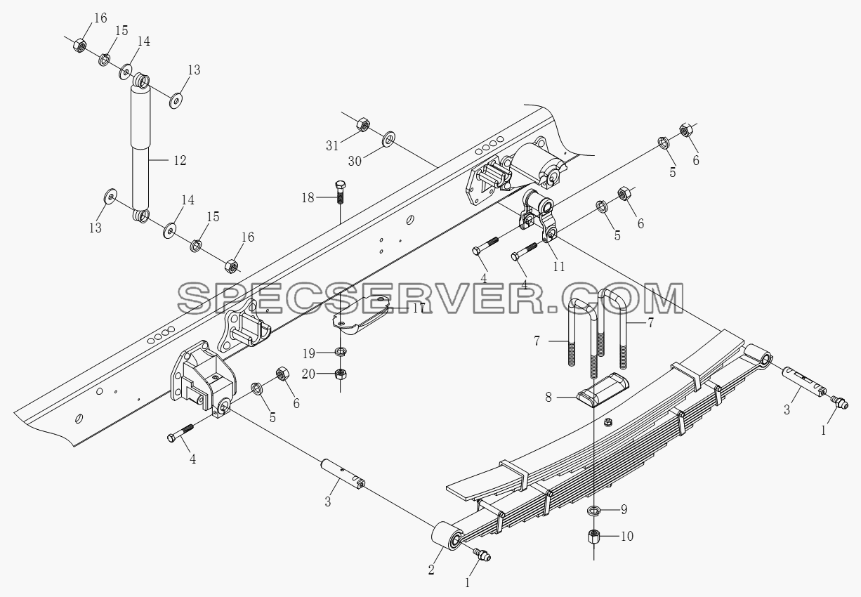 1S10512950002 Задняя подвеска для BJ1051, BJ1061 (Aumark) (список запасных частей)