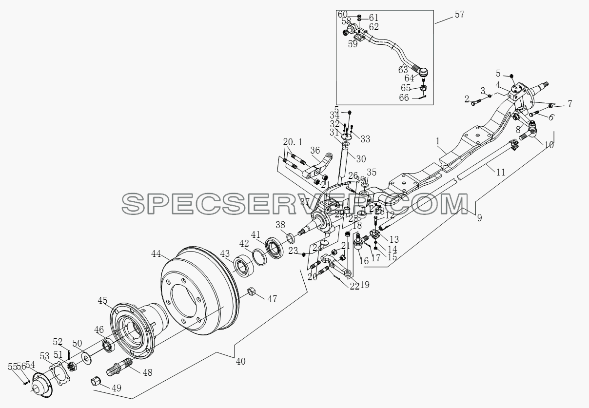1S10513000103 Передний мост для BJ1051, BJ1061 (Aumark) (список запасных частей)