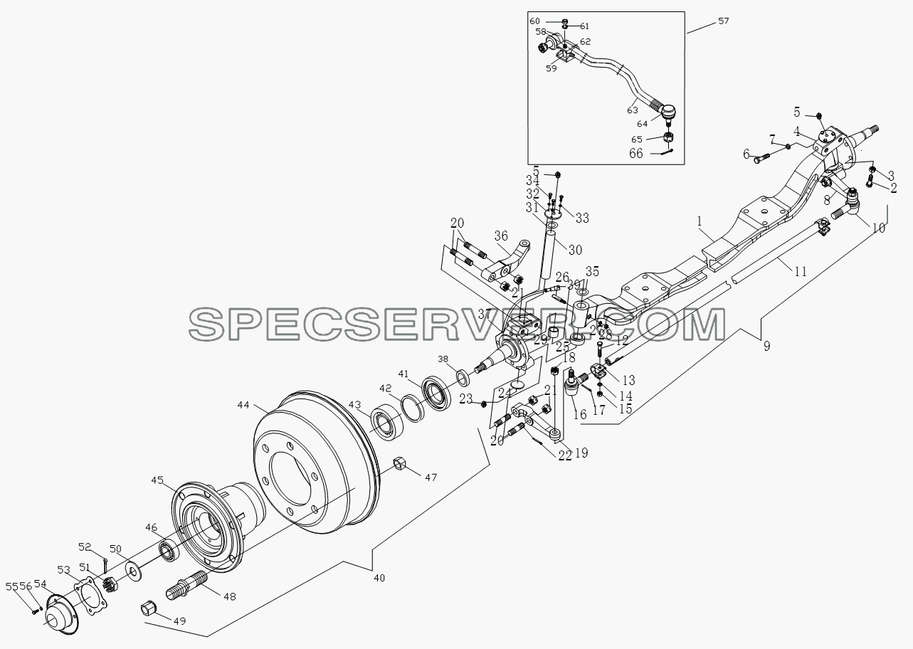 1S10613000103 Передний мост для BJ1051, BJ1061 (Aumark) (список запасных частей)