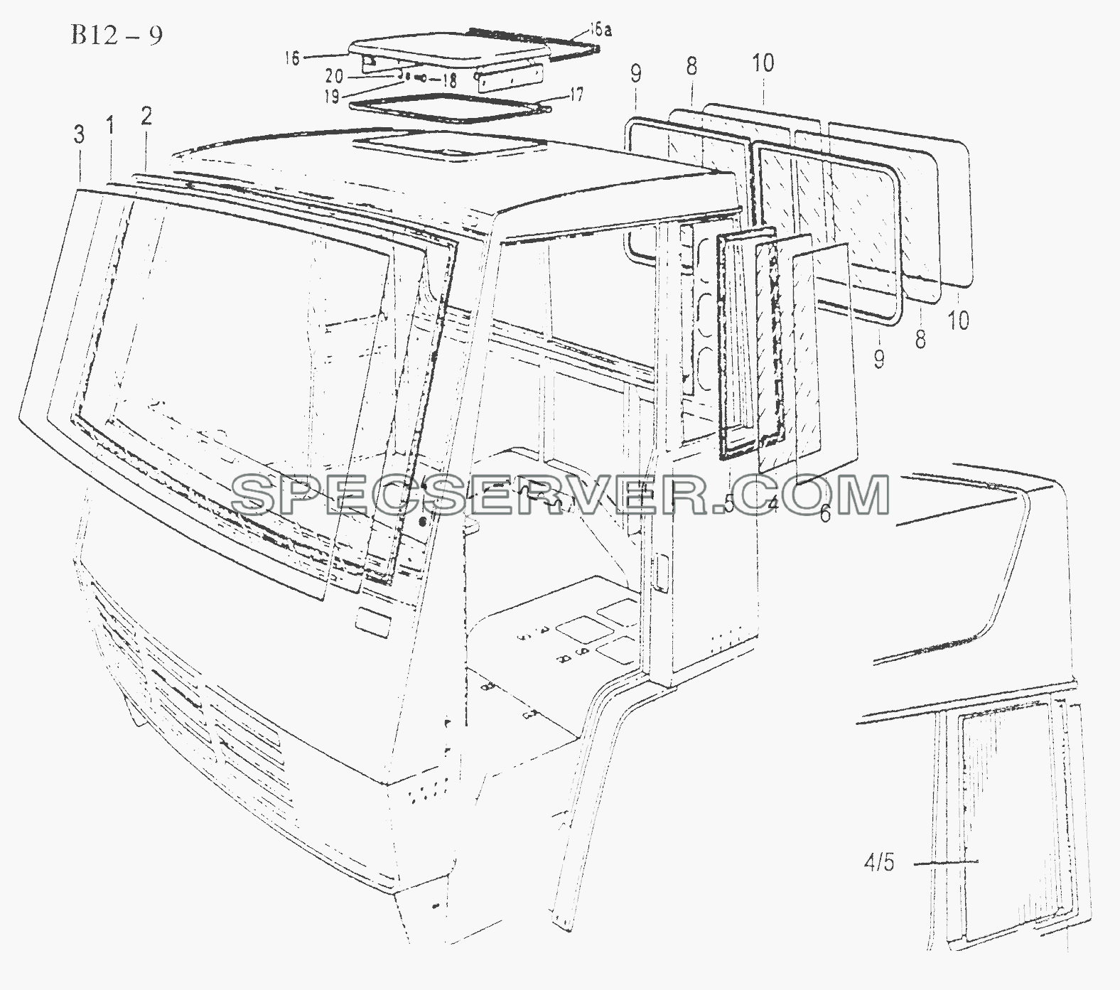 GLASS AND ROOF FLAP (B12-9) для Sinotruck (полного) (список запасных частей)