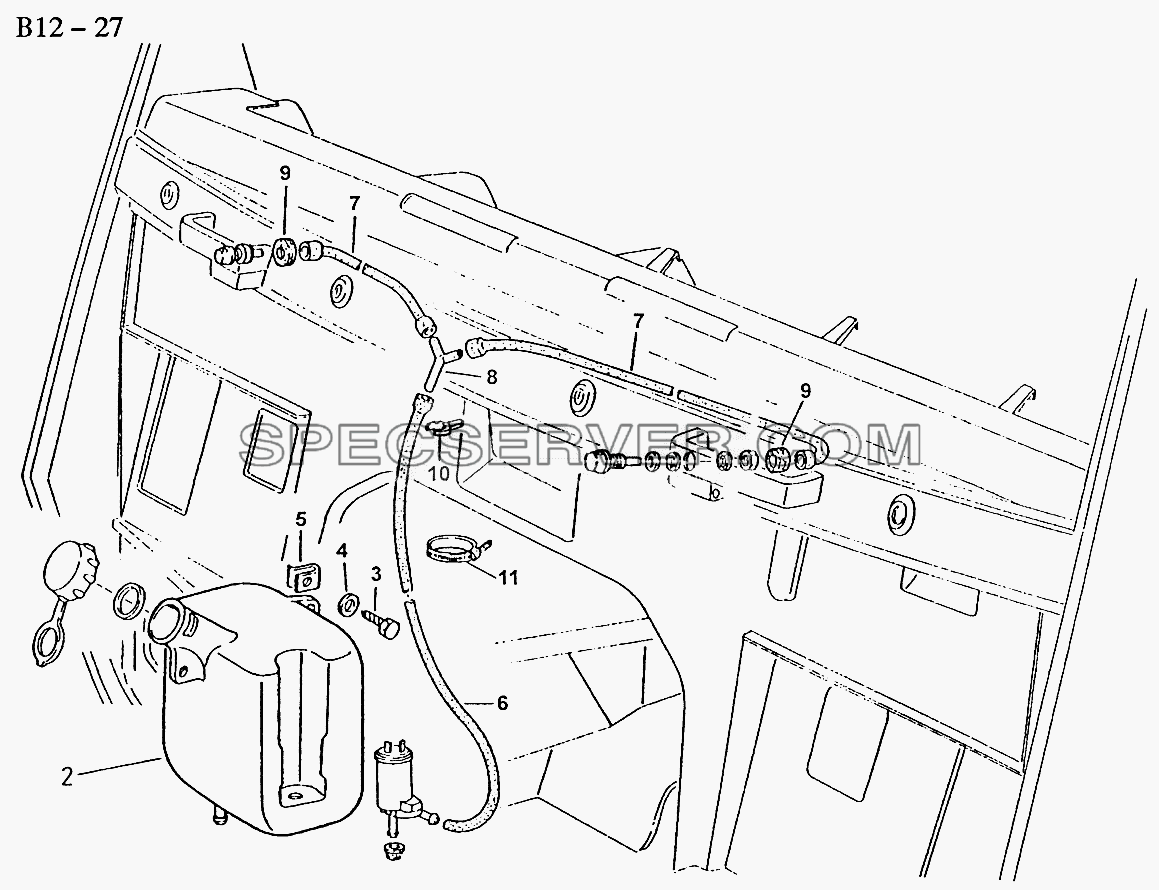 WINDSCREEN WASHING EQUIPMENT (B12-27) для Sinotruck (полного) (список запасных частей)