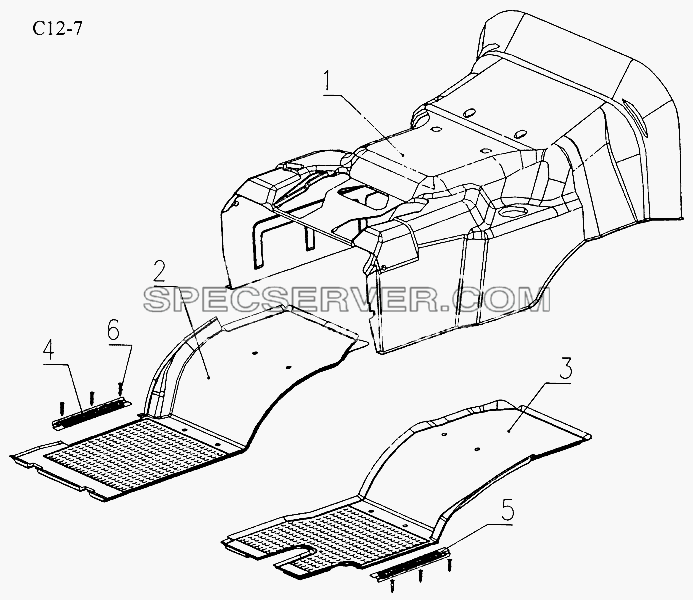 ENGINE HOOD, FLOOR LINING FOR LONG,HIGH. ROOF CAB (C12-7) для Sinotruck (полного) (список запасных частей)