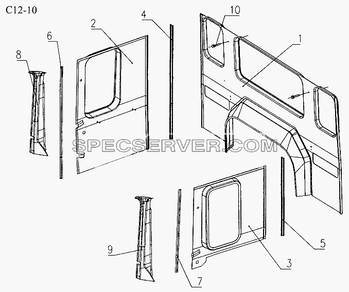INTERNAL LINING ON WALL (C12-10) для Sinotruck (полного) (список запасных частей)