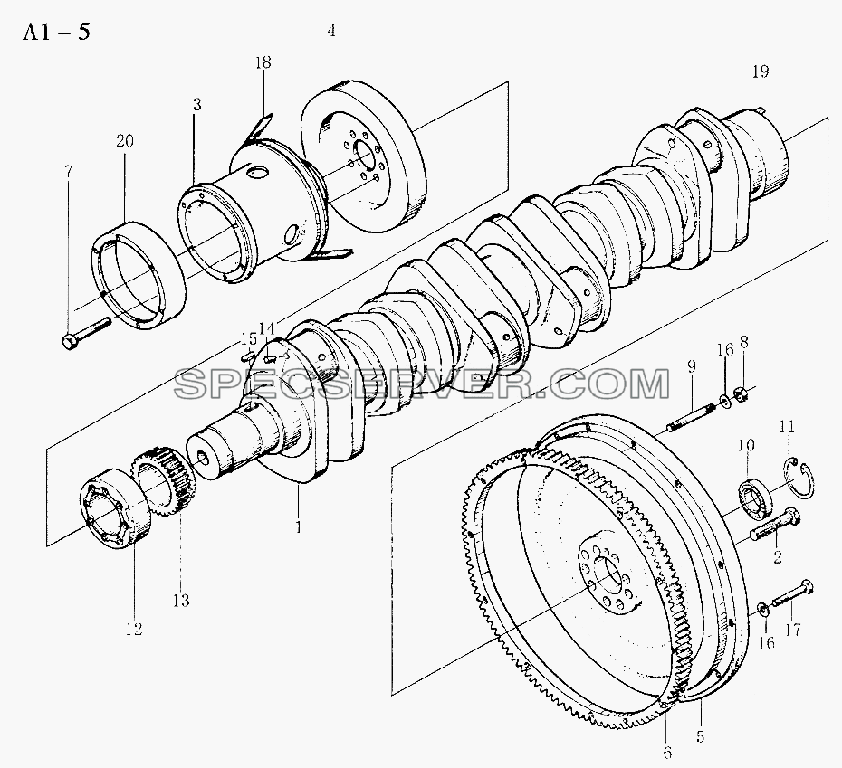 WD615 CRANK SHAFT, FLYWHEEL (A1-5) для Sinotruck (полного) (список запасных частей)
