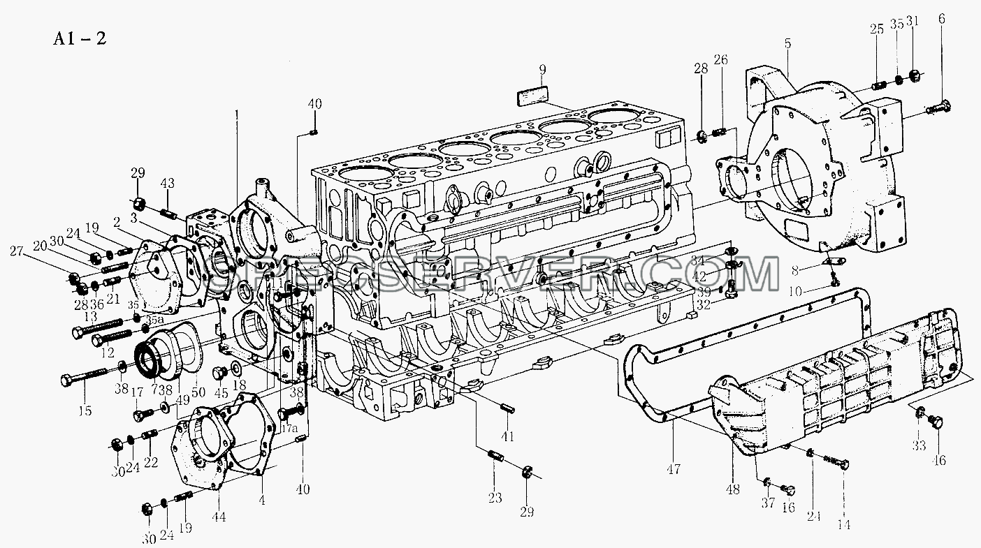 WD615 GEAR CASE, FLYWHEEL HOUSING (A1-2) для Sinotruck (полного) (список запасных частей)