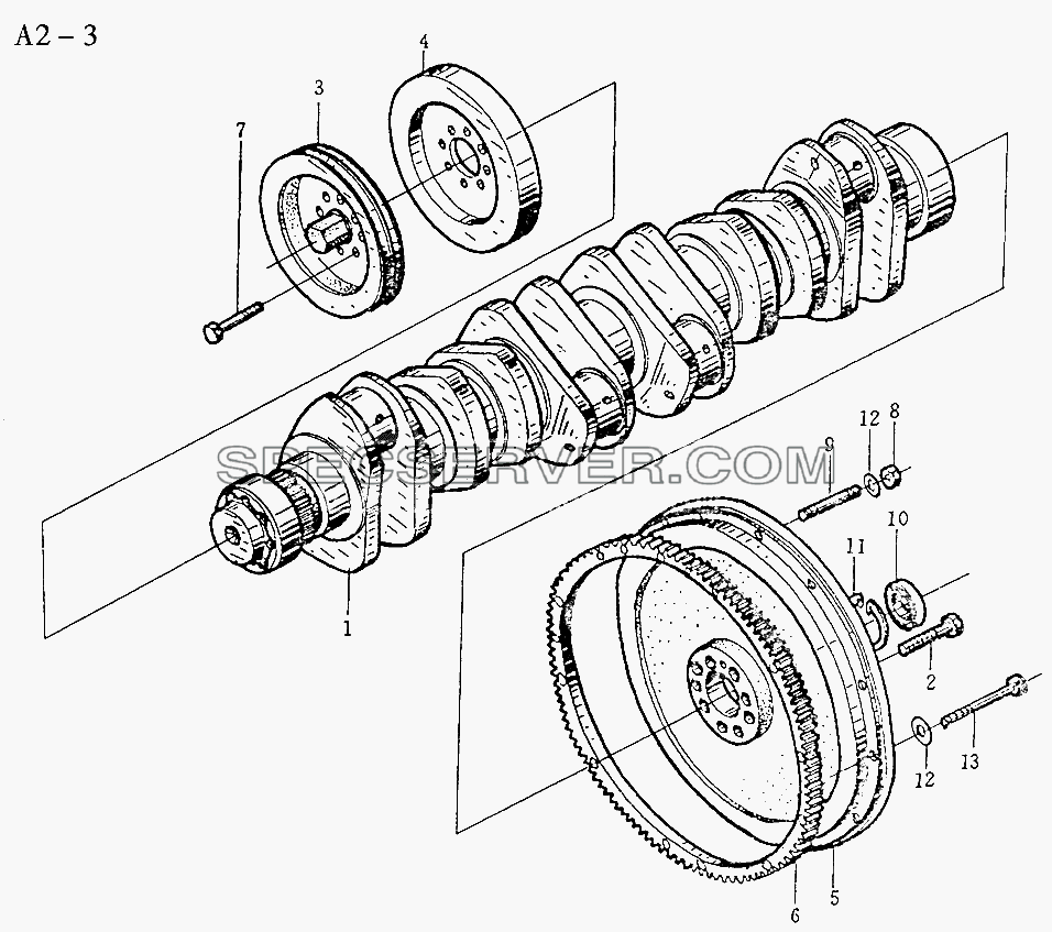 WD618 CRANK SHAFT, FLYWHEEL (A2-3) для Sinotruck (полного) (список запасных частей)