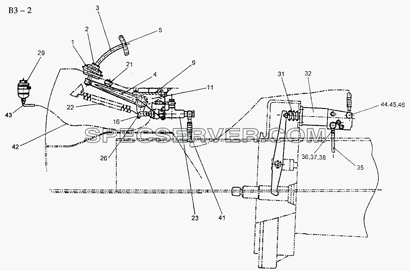 THE OPERATION SYSTEM OF Ф430MM CLUTCH (B3-2) для Sinotruck (полного) (список запасных частей)