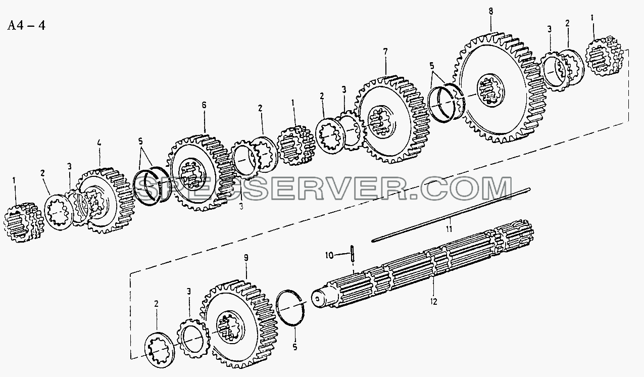 Fuller MAIN SHAFT AND WHEELS (A4-4) для Sinotruck (полного) (список запасных частей)