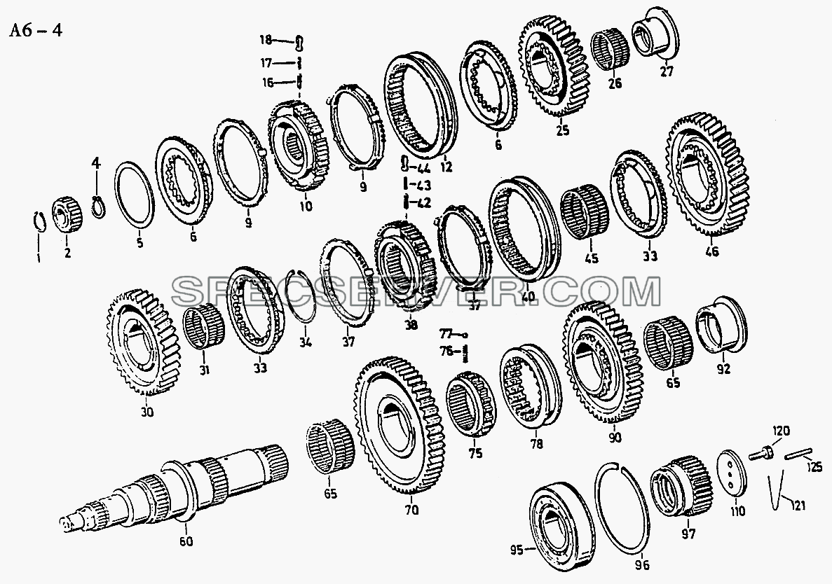5S-111GP, 5S-150GP, 4S-130GP MAIN SHAFT AND WHEELS (A6-4) для Sinotruck (полного) (список запасных частей)