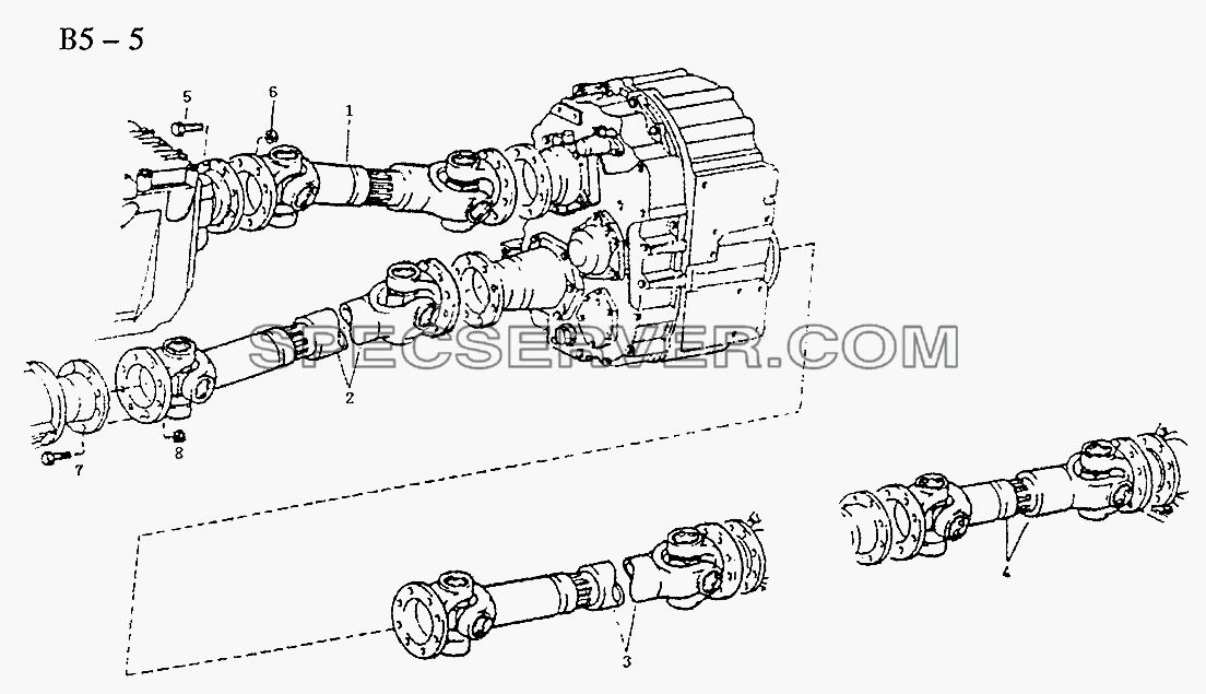4x4, 6x6 PROPELLER SHAFTS 290/336/O46/6x6 (Fuller gearbox) (B5-5-7) для Sinotruck (полного) (список запасных частей)