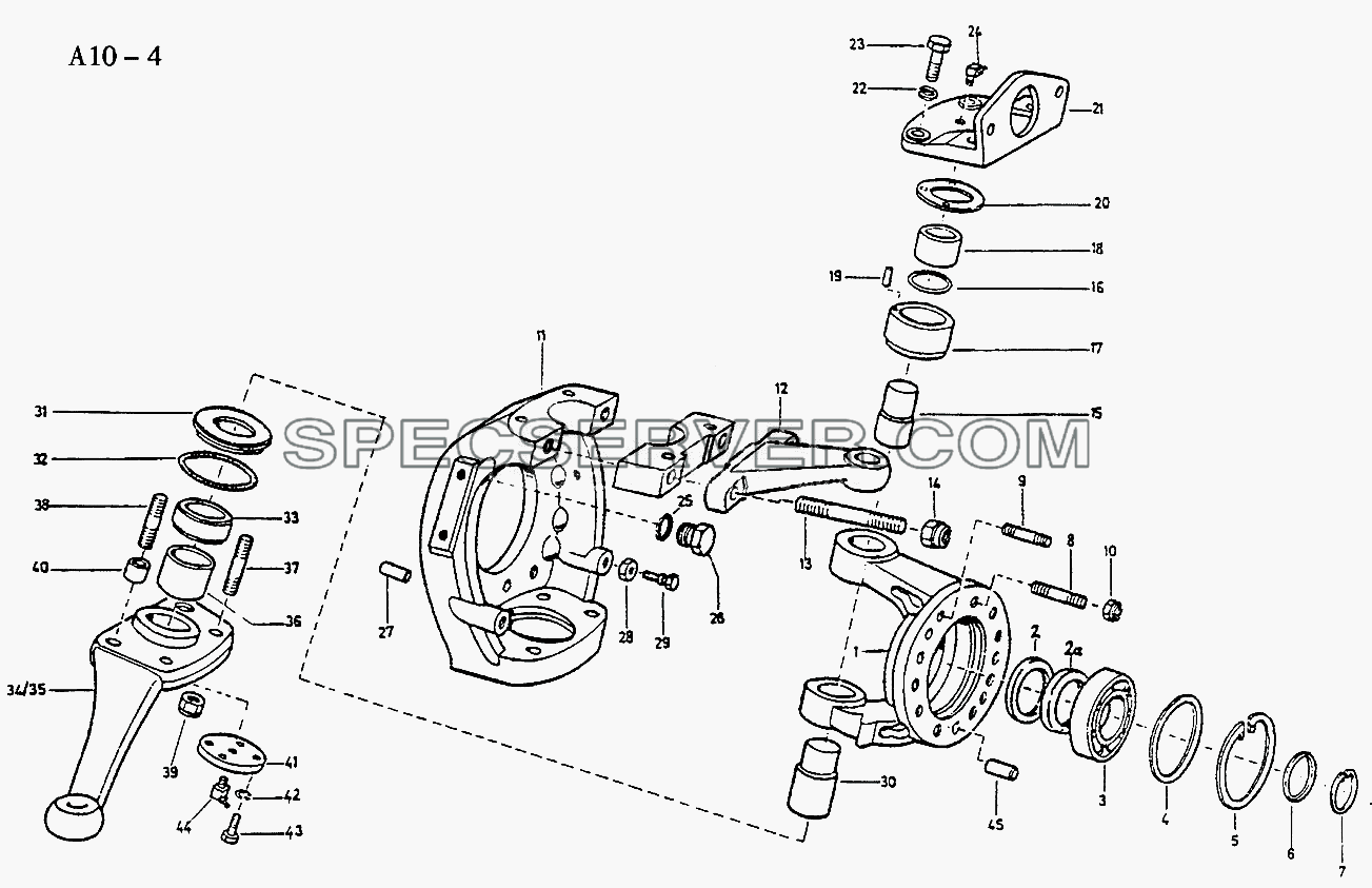 FRONT AXLE FORK OF FRONT DRIVE AXLE (A10-4) для Sinotruck (полного) (список запасных частей)