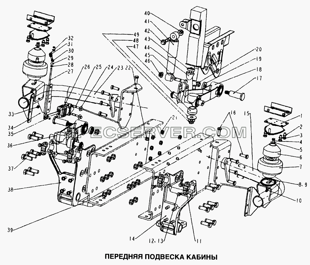 Передняя подвеска кабины для Howo (список запасных частей)