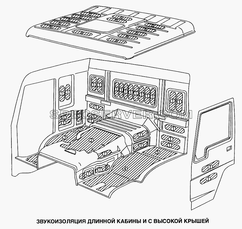 Звукоизоляция длинной кабины и с высокой крышей для Howo (список запасных частей)