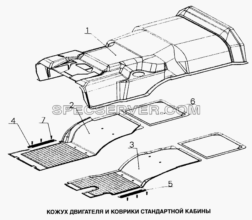 Кожух двигателя и коврики стандартной кабины для Howo (список запасных частей)