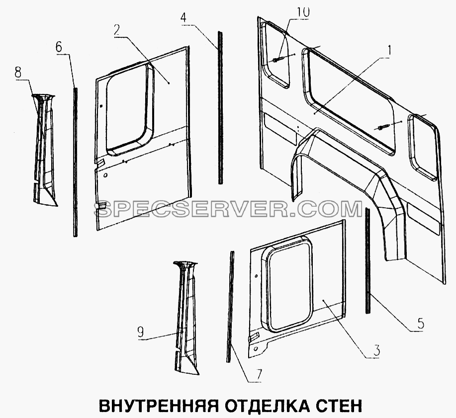 Внутренняя отделка стенок кабины для Howo (список запасных частей)