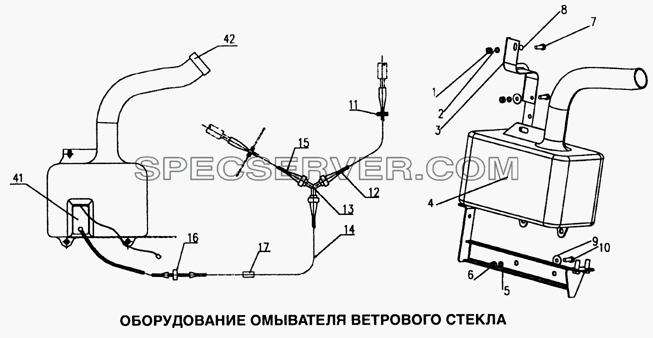 Оборудование омывателя ветрового стекла для Howo (список запасных частей)