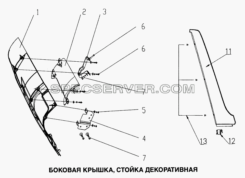 Боковая крышка, стойка декоративная для Howo (список запасных частей)