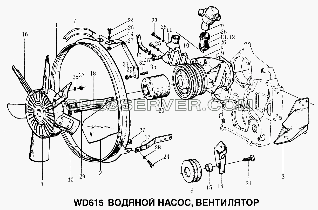 Водяной насос, вентилятор для Howo (список запасных частей)
