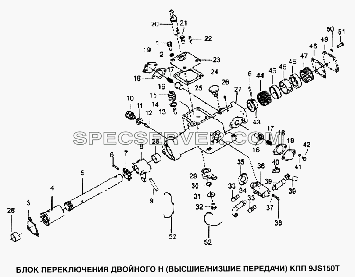 Блок переключения двойного Н (высшие/низшие передачи) КПП 9JS150T для Howo (список запасных частей)