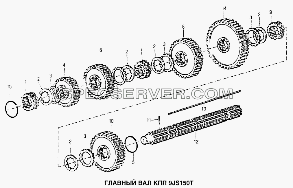 Главный вал КПП 9JS150T для Howo (список запасных частей)