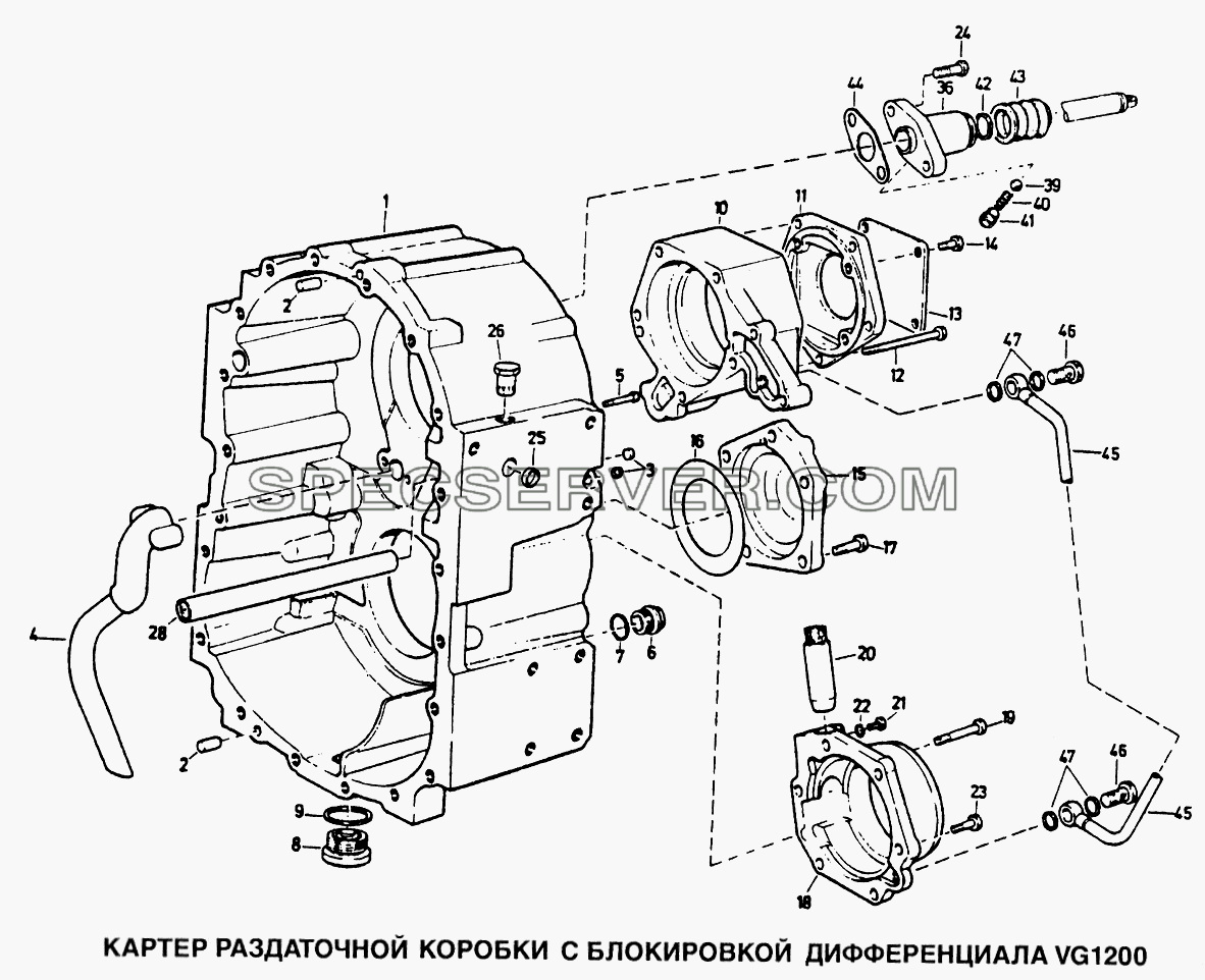 Картер раздаточной коробки с блокировкой дифференциала VG1200 для Howo (список запасных частей)