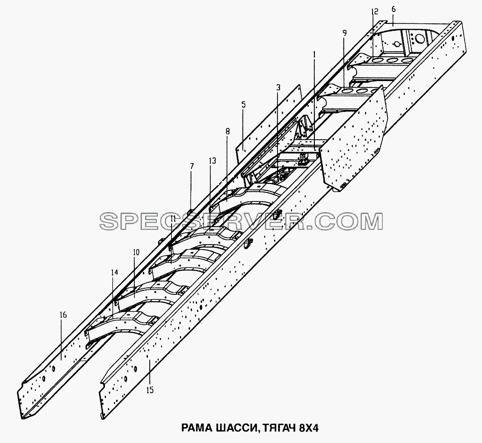 Рама шасси, тягач 8x4 для Howo (список запасных частей)