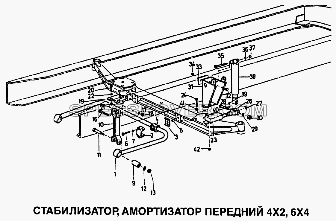Стабилизатор, амортизатор передний 4x2, 6x4 для Howo (список запасных частей)