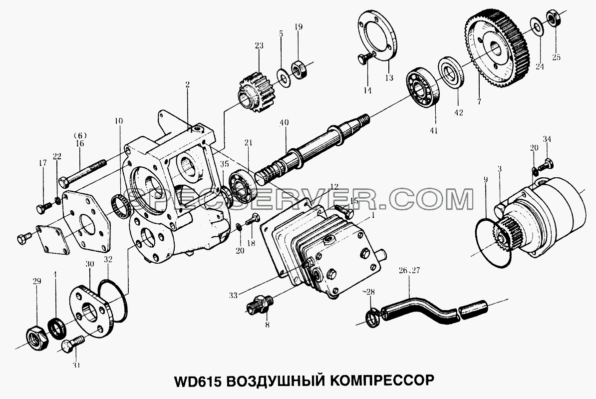 Воздушный компрессор двигателя WD615 для Howo (список запасных частей)