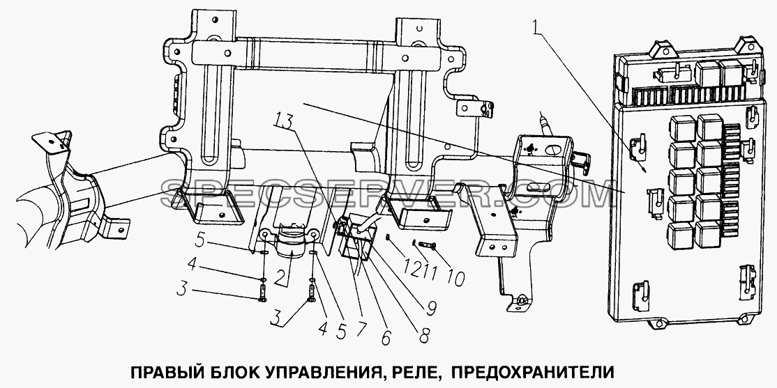 Правый блок управления, реле, предохранители для Howo (список запасных частей)