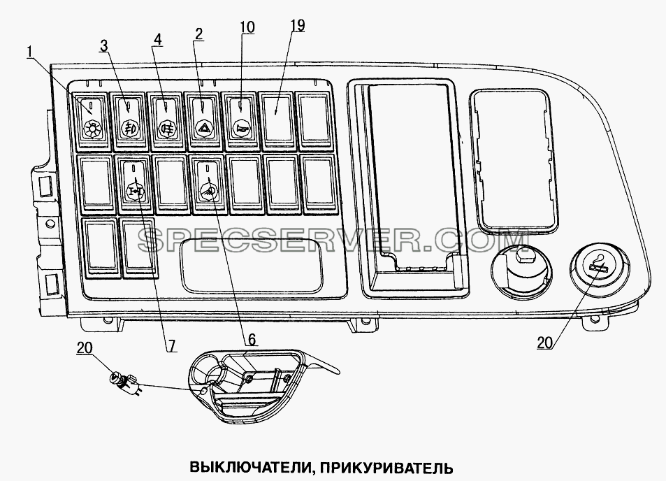 Выключатели, прикуриватель для Howo (список запасных частей)