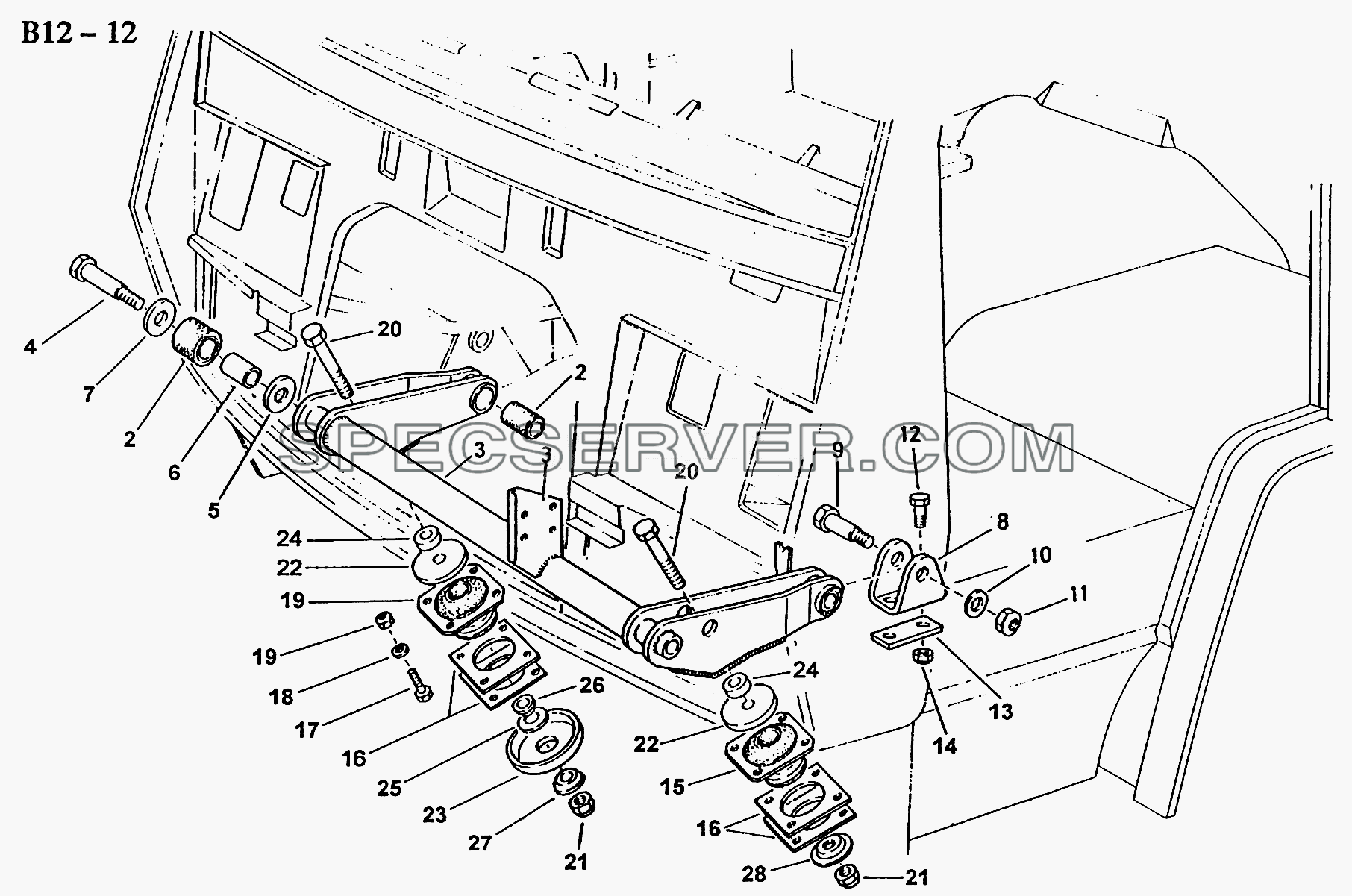 DRIVER'S CAB SUPPORT FRONT (B12-12) для Sinotruk 4x2 Tractor (371) (список запасных частей)