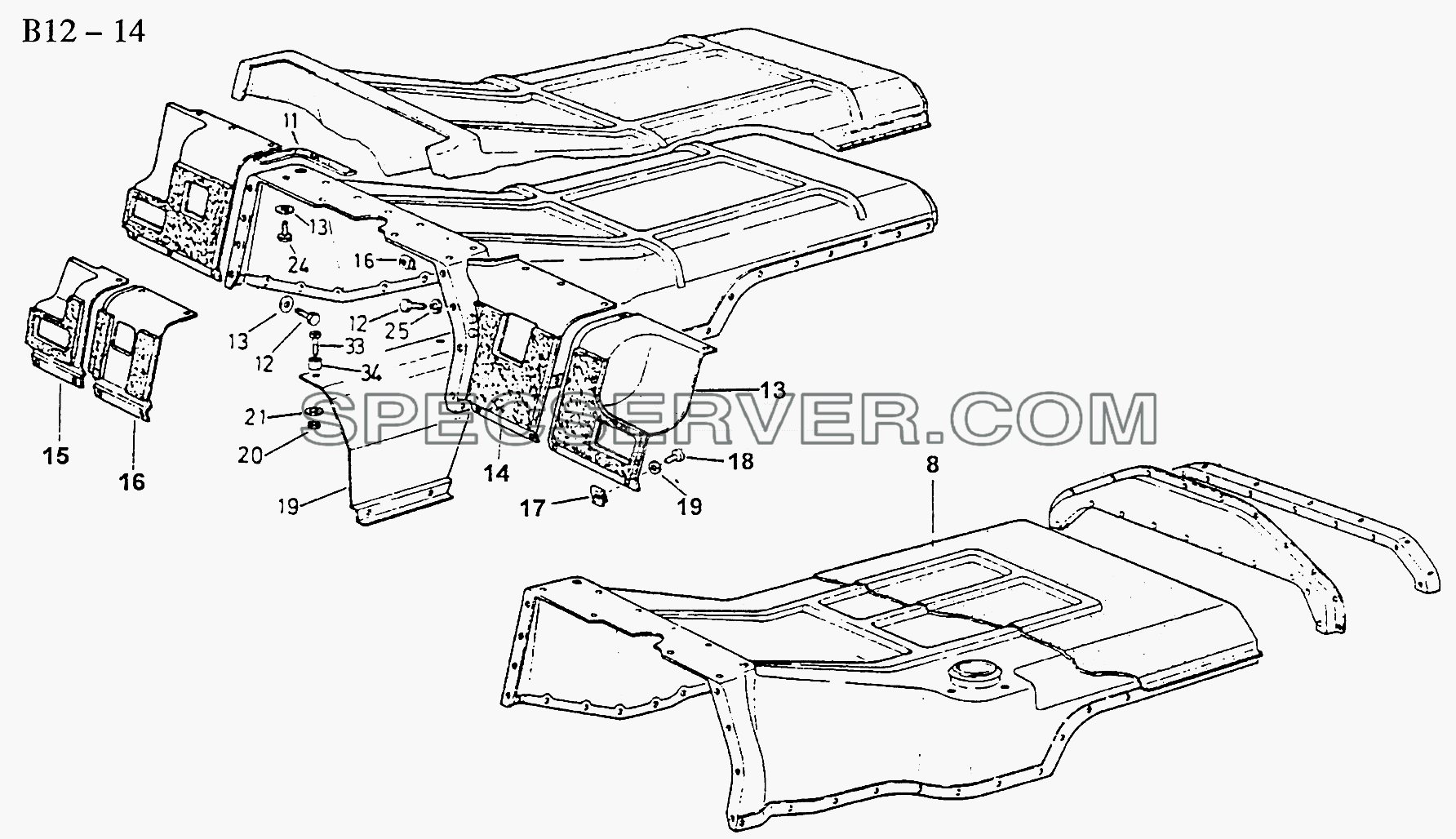 LINING FOR ENGINE HOOD (B12-14) для Sinotruk 4x2 Tractor (371) (список запасных частей)