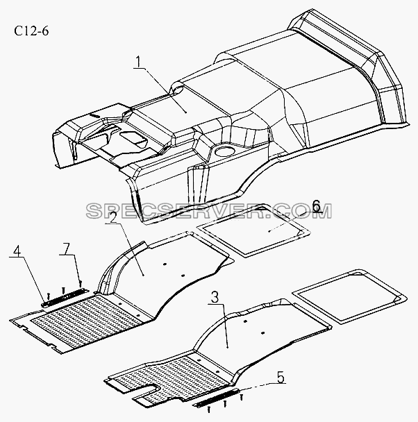 ENGINE HOOD, FLOOR LINING FOR LONG, HIGH-ROOF CAB (C12-6) для Sinotruk 4x2 Tractor (371) (список запасных частей)