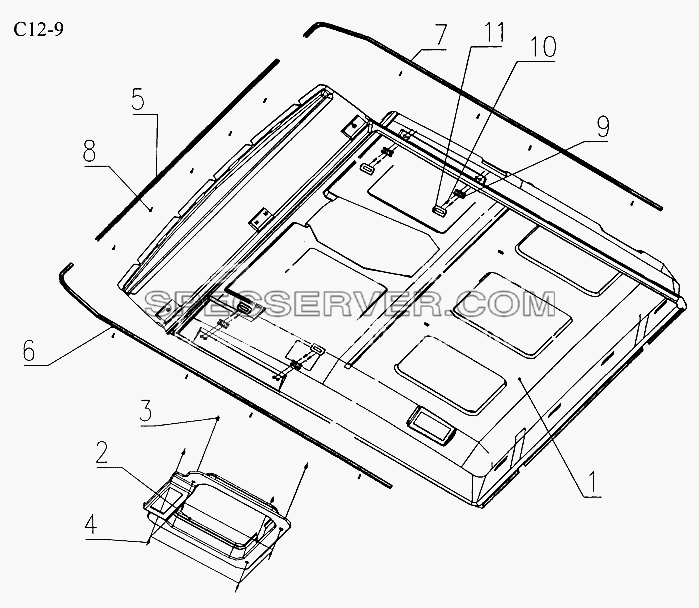 INTERNAL LINING ON ROOF (C12-9) для Sinotruk 4x2 Tractor (371) (список запасных частей)